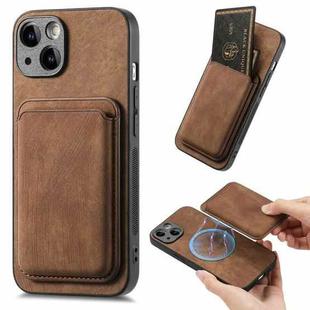 For iPhone 14 Plus Retro Leather Card Bag Magnetic Phone Case(Brown)