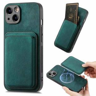 For iPhone 15 Retro Leather Card Bag Magnetic Phone Case(Green)