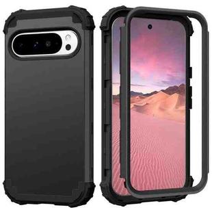 For Google Pixel 9 Pro XL 3 in 1 Silicone Hybrid PC Shockproof Phone Case(Black)