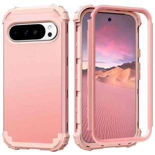 For Google Pixel 9 Pro XL 3 in 1 Silicone Hybrid PC Shockproof Phone Case(Rose Gold)