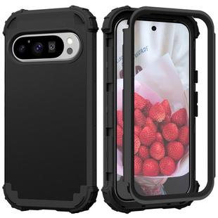 For Google Pixel 9 Pro 3 in 1 Silicone Hybrid PC Shockproof Phone Case(Black)