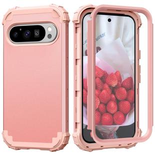 For Google Pixel 9 Pro 3 in 1 Silicone Hybrid PC Shockproof Phone Case(Rose Gold)