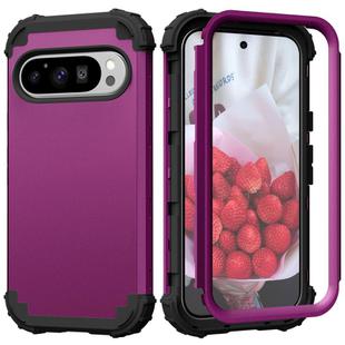 For Google Pixel 9 Pro 3 in 1 Silicone Hybrid PC Shockproof Phone Case(Dark Purple)