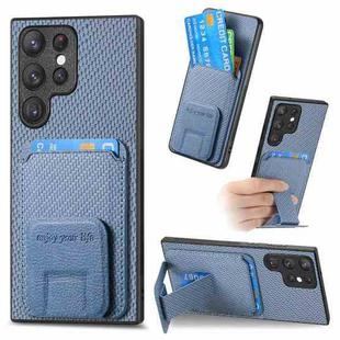 For Samsung Galaxy S24 Ultra 5G Carbon Fiber Card Bag Fold Stand Phone Case(Blue)