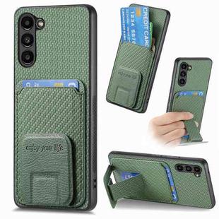 For Samsung Galaxy S21+ 5G Carbon Fiber Card Bag Fold Stand Phone Case(Green)
