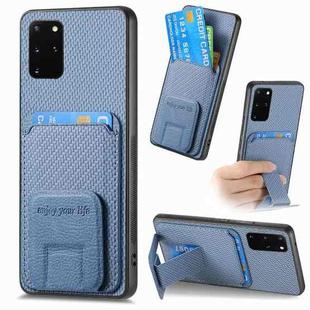 For Samsung Galaxy S20 Carbon Fiber Card Bag Fold Stand Phone Case(Blue)
