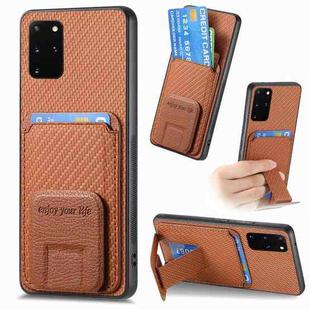 For Samsung Galaxy S20 Carbon Fiber Card Bag Fold Stand Phone Case(Brown)