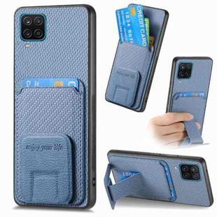 For Samsung Galaxy A12 5G Carbon Fiber Card Bag Fold Stand Phone Case(Blue)