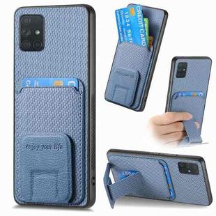 For Samsung Galaxy A51 Carbon Fiber Card Bag Fold Stand Phone Case(Blue)