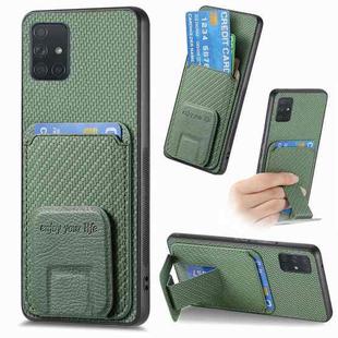 For Samsung Galaxy A71 Carbon Fiber Card Bag Fold Stand Phone Case(Green)