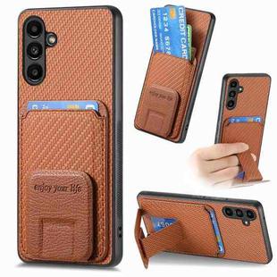For Samsung Galaxy A54 5G Carbon Fiber Card Bag Fold Stand Phone Case(Brown)