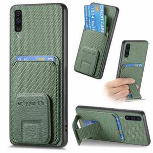 For Samsung Galaxy A70 / A70s Carbon Fiber Card Bag Fold Stand Phone Case(Green)