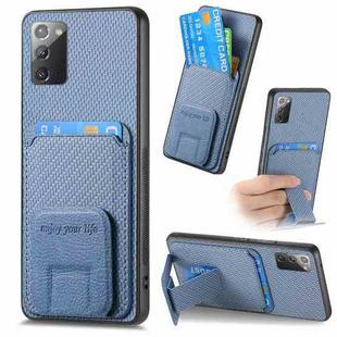 For Samsung Galaxy Note20 Carbon Fiber Card Bag Fold Stand Phone Case(Blue)