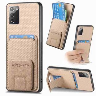 For Samsung Galaxy Note20 Carbon Fiber Card Bag Fold Stand Phone Case(Khaki)