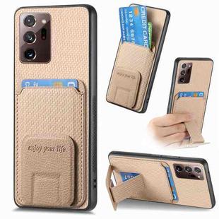 For Samsung Galaxy Note20 Ultra Carbon Fiber Card Bag Fold Stand Phone Case(Khaki)