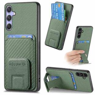 For Samsung Galaxy S25 Ultra 5G Carbon Fiber Card Bag Fold Stand Phone Case(Green)