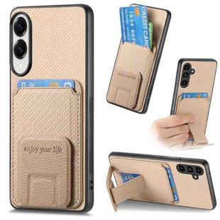 For Samsung Galaxy S25 Edge 5G Carbon Fiber Card Bag Fold Stand Phone Case(Khaki)