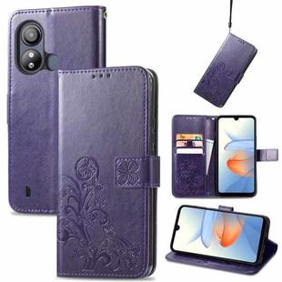 For ZTE Blade L220 Four-leaf Clasp Embossed Leather Phone Case(Purple)