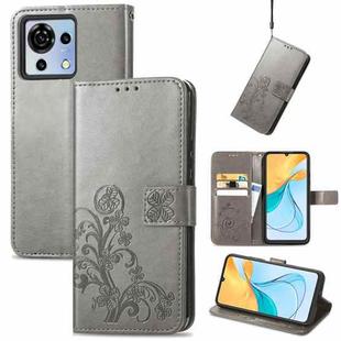 For ZTE Blade V50 Vita Four-leaf Clasp Embossed Leather Phone Case(Rrey)