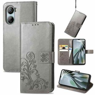 For ZTE Libero 5G IV Four-leaf Clasp Embossed Leather Phone Case(Rrey)