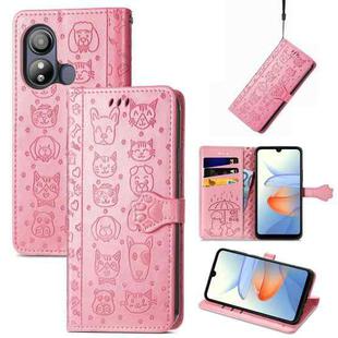 For ZTE Blade L220 Cat and Dog Embossed Leather Phone Case(Pink)