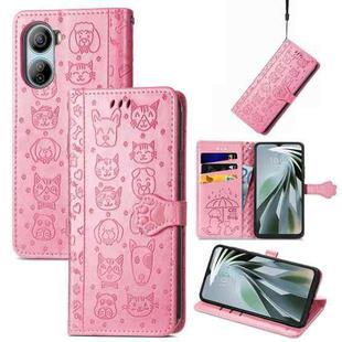 For ZTE Libero 5G IV Cat and Dog Embossed Leather Phone Case(Pink)