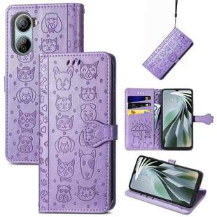 For ZTE Libero 5G IV Cat and Dog Embossed Leather Phone Case(Purple)