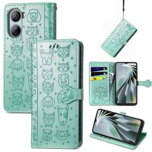 For ZTE Libero 5G IV Cat and Dog Embossed Leather Phone Case(Green)
