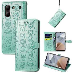 For ZTE Blade A54 Cat and Dog Embossed Leather Phone Case(Green)