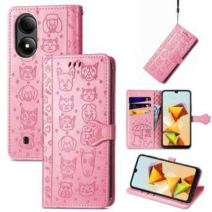 For ZTE Blade A33S Cat and Dog Embossed Leather Phone Case(Pink)