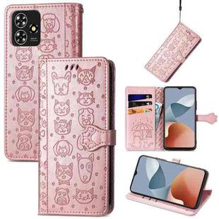 For ZTE Blade A73 4G Cat and Dog Embossed Leather Phone Case(Rose Gold)