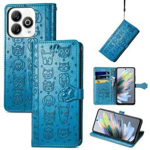 For ZTE Blade A75 4G Cat and Dog Embossed Leather Phone Case(Blue)