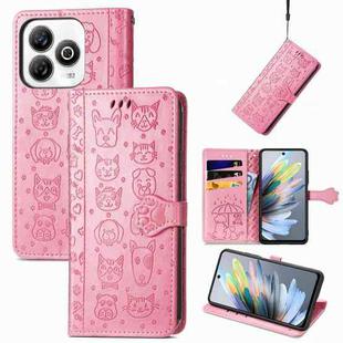 For ZTE Blade A75 4G Cat and Dog Embossed Leather Phone Case(Pink)