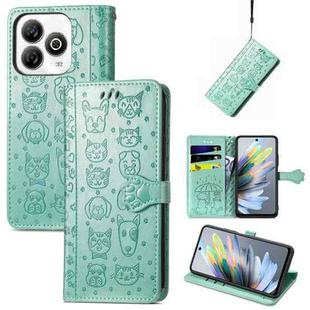 For ZTE Blade A75 4G Cat and Dog Embossed Leather Phone Case(Green)