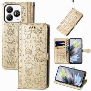 For ZTE Blade A75 4G Cat and Dog Embossed Leather Phone Case(Gold)