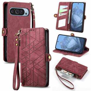 For Google Pixel 9 Geometric Zipper Wallet Side Buckle Leather Phone Case(Red)