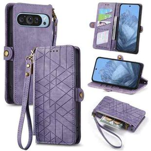For Google Pixel 9 Geometric Zipper Wallet Side Buckle Leather Phone Case(Purple)