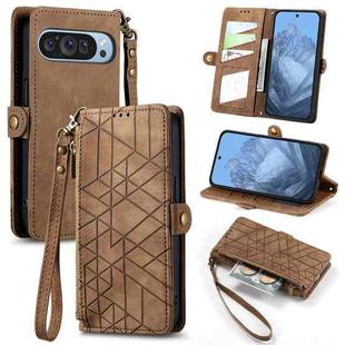 For Google Pixel 9 Geometric Zipper Wallet Side Buckle Leather Phone Case(Brown)