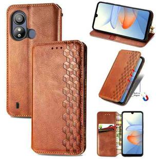 For ZTE Blade L220 Cubic Grid Pressed Magnetic Leather Phone Case(Brown)