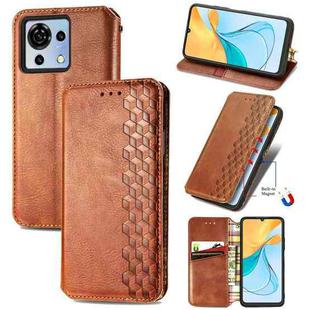 For ZTE Blade V50 Vita Cubic Grid Pressed Magnetic Leather Phone Case(Brown)