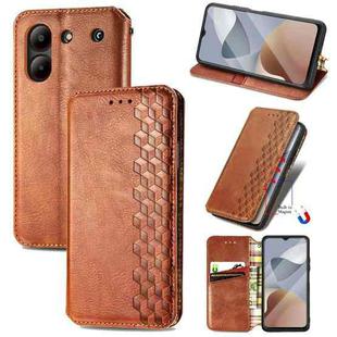 For ZTE Blade A54 Cubic Grid Pressed Magnetic Leather Phone Case(Brown)