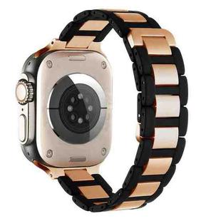 For Apple Watch Series 9 41mm Rubber Stainless Steel Magnetic Watch Band(Black+Rose Gold)