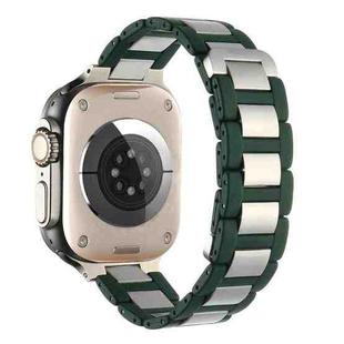 For Apple Watch Series 8 41mm Rubber Stainless Steel Magnetic Watch Band(Green+Silver)
