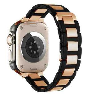 For  Apple Watch Series 5 44mm Rubber Stainless Steel Magnetic Watch Band(Black+Rose Gold)