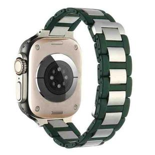 For Apple Watch Series 3 42mm Rubber Stainless Steel Magnetic Watch Band(Green+Silver)