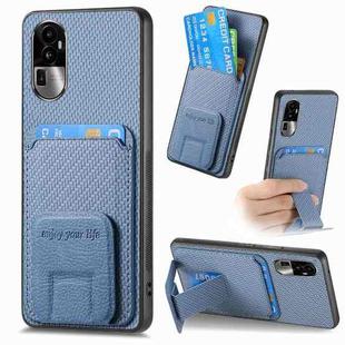 For OPPO Reno10 Pro+ Carbon Fiber Card Bag Fold Stand Phone Case(Blue)