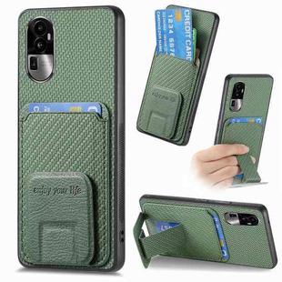 For OPPO Reno10 Pro+ Carbon Fiber Card Bag Fold Stand Phone Case(Green)