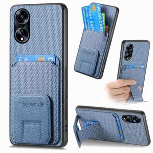 For OPPO A1 5G Carbon Fiber Card Bag Fold Stand Phone Case(Blue)