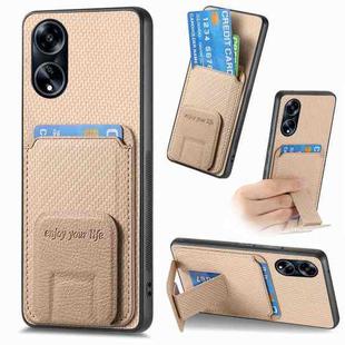 For OPPO A1 5G Carbon Fiber Card Bag Fold Stand Phone Case(Khaki)