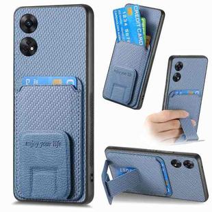 For OPPO Reno8 T 4G Carbon Fiber Card Bag Fold Stand Phone Case(Blue)